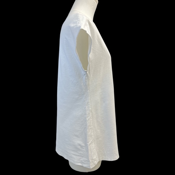 Eileen Fisher Shirt Womens Small White Scoop Neck Cap Sleeve Crepe Knit Made USA - Picture 5 of 11